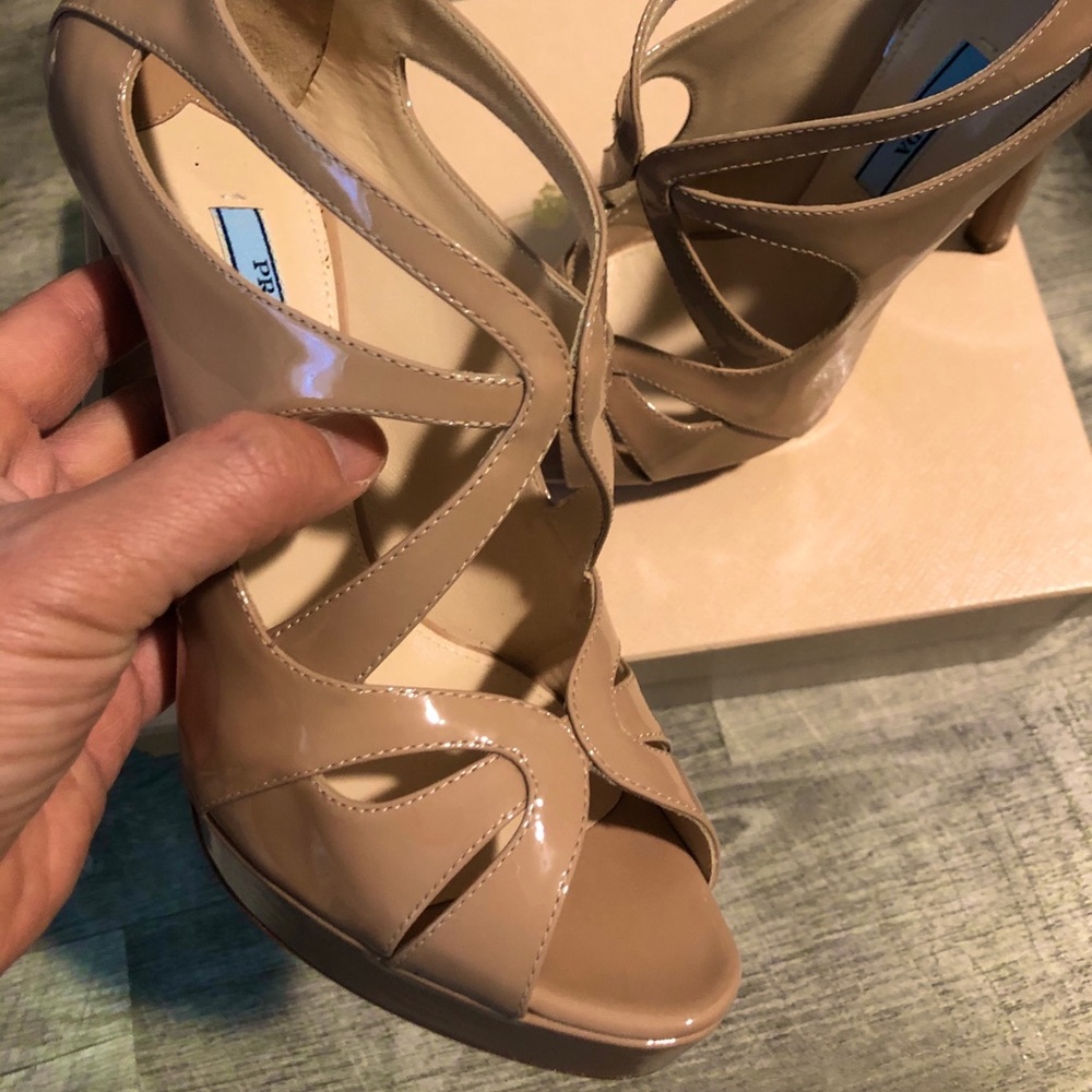 Prada Patent Leather Nude Strappy Back Zip 38